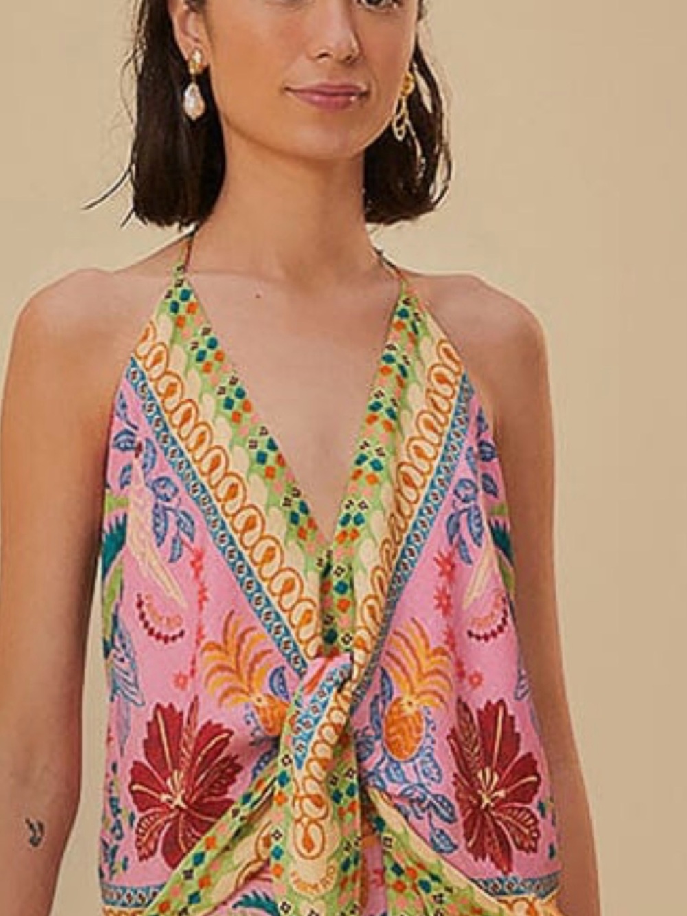 Farm Rio Pink Fruits Queen Scarf Blouse